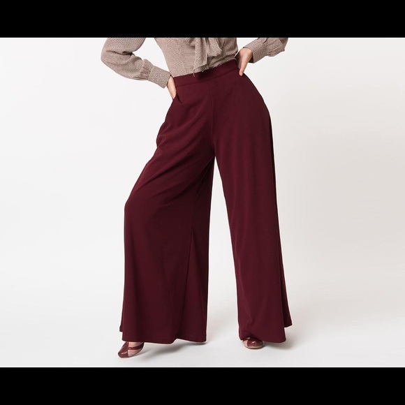 La Femme En Noir Palazzo Pants in Oxblood - Picture 1 of 1